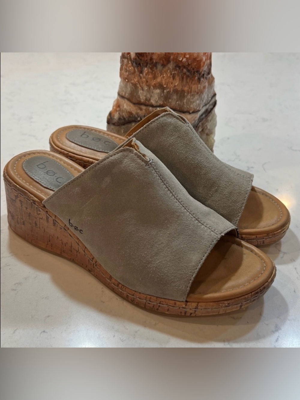 BOC gray, leather, comfort, platform, wedge slip on sandals size 8